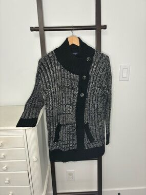 Beecher Brook Black and Gray Button-Front Women's Sweater Cardigan size L